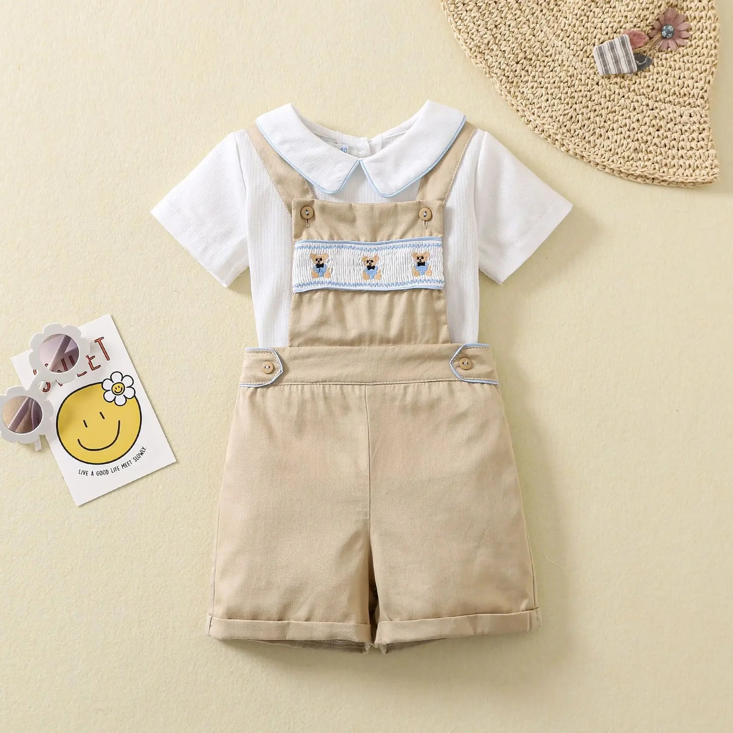 2025 Baby Set Newborn Spanish Outfits For Boy Infant Cotton Linen Blouse Shorts Suits ShirtsClothes Kids Tops Smocked