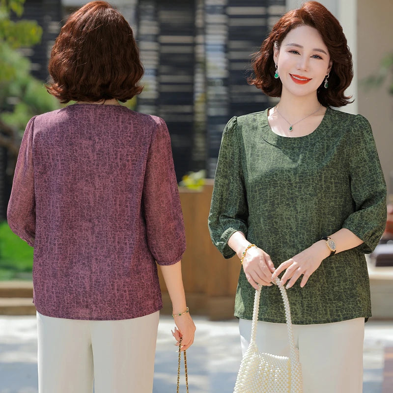 New Vintage Chiffon Women's Clothing Korean Pullovers Women's Clothing Summer Printing half sleeve Tops O-neck T-Shirts
