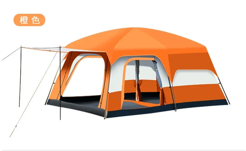 Outdoor Thick Rainproof Camping Tent, Travel 4-12P Double Layer Field, Luxury Large Camping Tent, 2 Bedrooms and 1 Hall