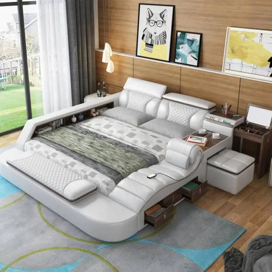 Queen Nordic Bedroom Bed Frame Master Smart King Double Bed Frame Multifunctional Luxury Letto Matrimoniale Home Furniture