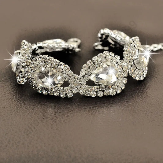 Luxury Wedding Woman Jewelry 100% 925 Sterling Silver Shiny Water Drop Element Austrian Crystal Fashion Bracelets