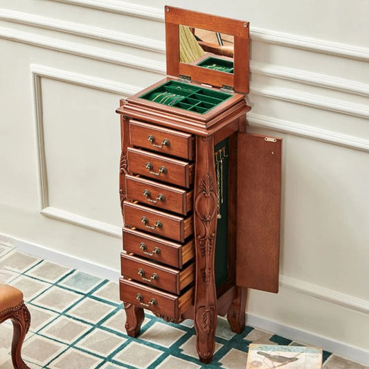 Solid Wood Storage Jewelry Cabinet Mirror Organizer Living Room Drawers Jewelry Cabinet Bucket Retro Luxury Bedroom Furniture