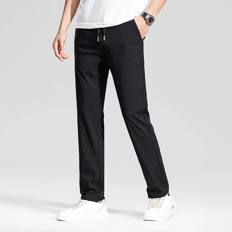 Men's Clothing Summer Thin Casual Pants Elastic Waist Straight Business Classic Trousers Stretch Soft Office Male Pants