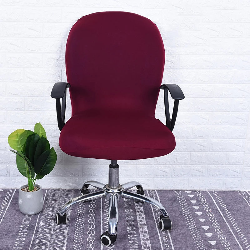 Swivel Chair Cover Solid Color Elastic Chair Protector Computer Office Chair Cover Back Cover Rotating Chair Slipcover Stretch