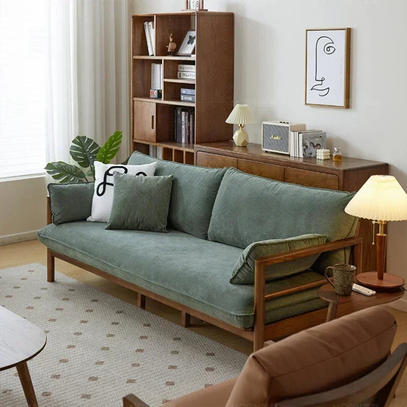 Wood Retro Living Room Sofa Cotton Linen Fabric Designer Homestay Sofa Modern New Simple Washable Canape Salon Home Furniture