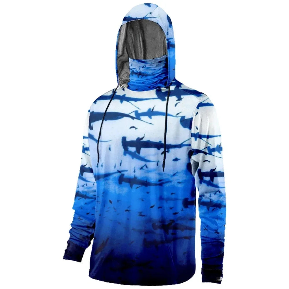 Mens Fishing Clothing Fishing Time Hook Trout Printed Sun Protection Face Mask Hoodies Outdoor Sports Breathable Clothes