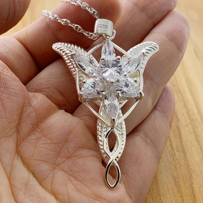 2023 Women's Wedding Jewelry Center Pendant S925 Sterling Silver Pendant for Women Chain Princess Arwen Crystal High-End Gifts