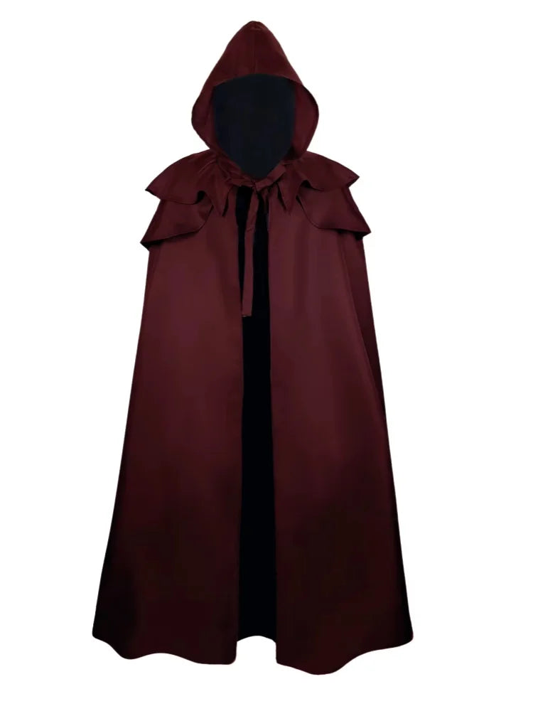Men Cloak Hooded Medieval Monk Costume Windproof Mens Trench Coat Gothic Wizard Capes Trench-Coat Clothing Halloween Cos