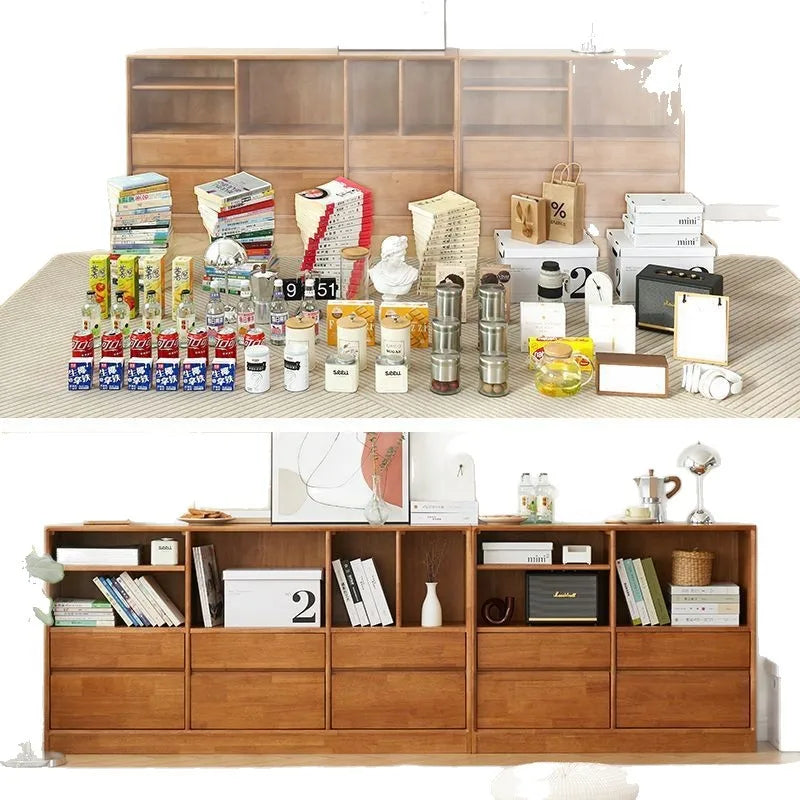 Solid wood partition bookshelf, small apartment storage cabinet, storage cabinet bookshelf, low cabinet, living room combination