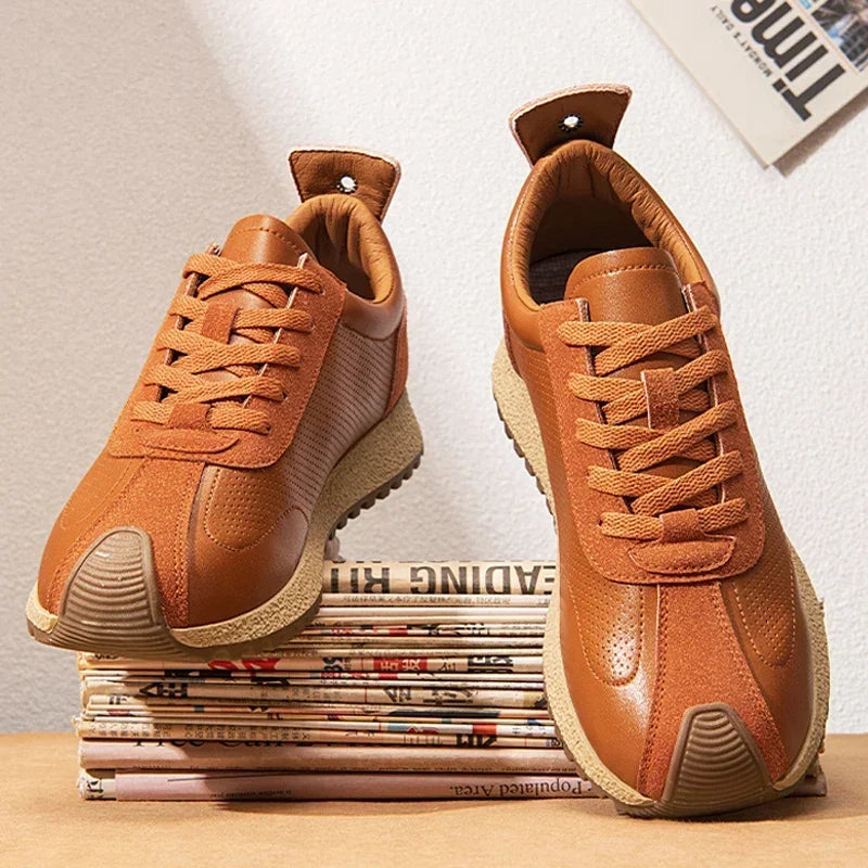 Men Casual Shoes Platform Sneakers for Men Genuine Leather Shoes Wear-Resistant Fashion Retro Soft Sole Shoes Mens Shoes