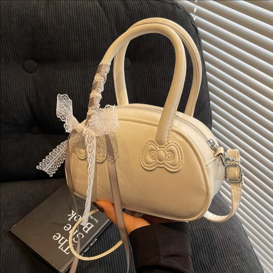 Women's Bag Korean Version Stylish Portable Pillow Bag Women's Superior Sense Simple Lace Sweet Shoulder Crossbody Cute Bow Bag