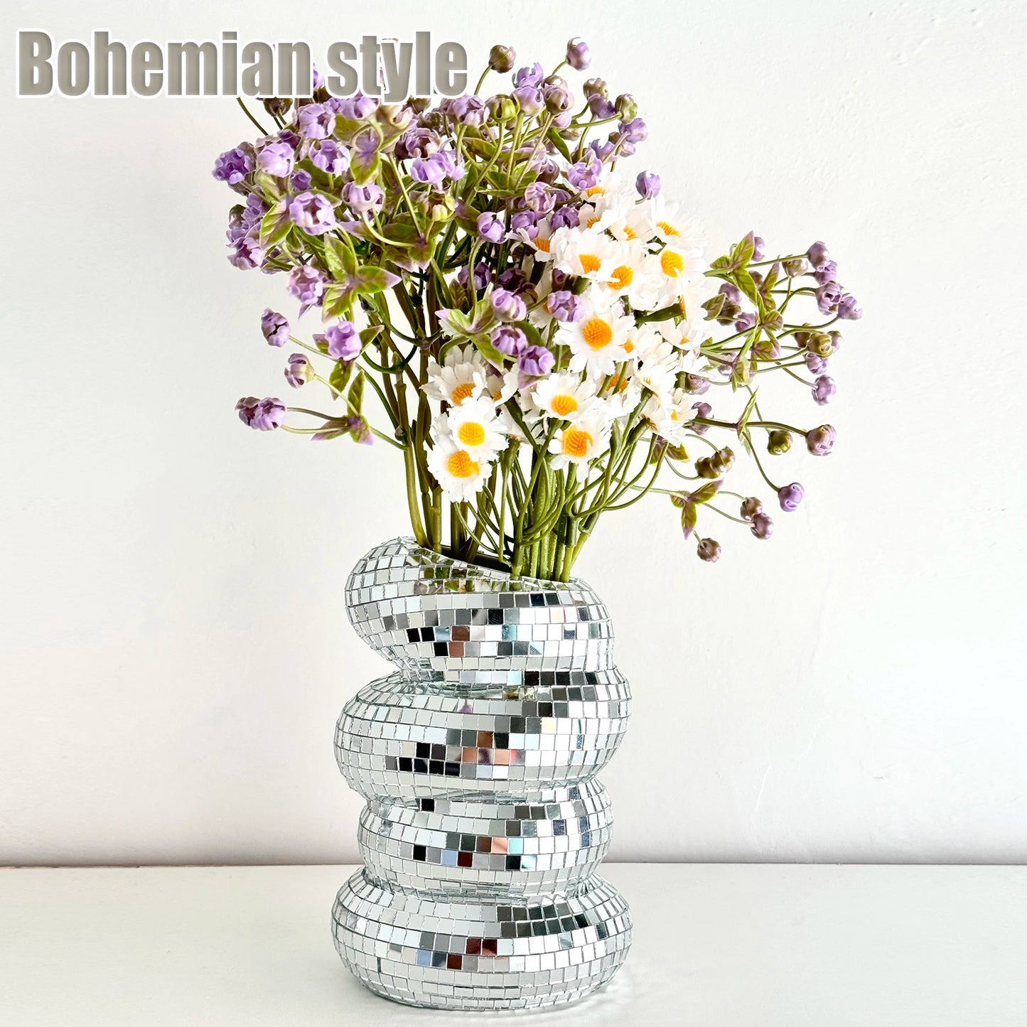 Disco Vase Modern Home Decoration Handmade Mirror Tile Flower Bottle Aesthetic Room Decor Funky Home Flower Vase Decor