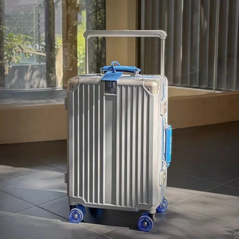 Wide Handlebar Suitcase Rolling Luggage Large Capacity Aluminum Frame Trolley Case with Colorful Silent Spinner Wheels TSA Lock