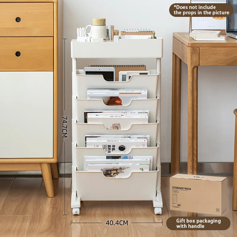 Book Storage Rack With Wheels Large Capacity Multi-Layer Table Side Storage Living Room Study Room Book Magazine Storage Shelf