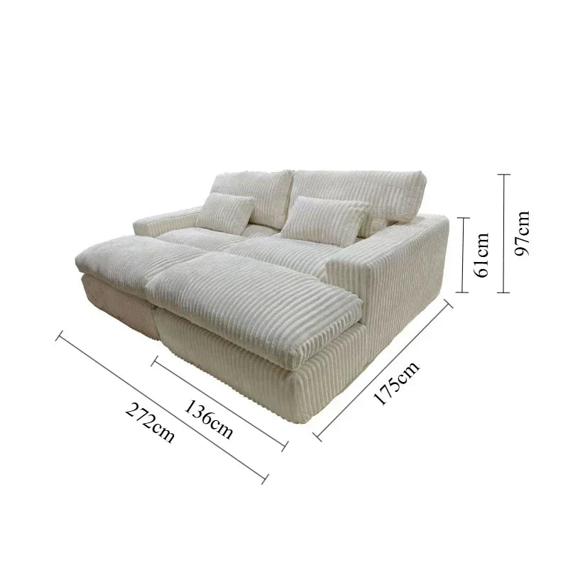 Italian Style Retro Luxury Corduroy Double Sofa Bed for Living Room Vacuum Compression Washable Customizable  Furniture Sofa