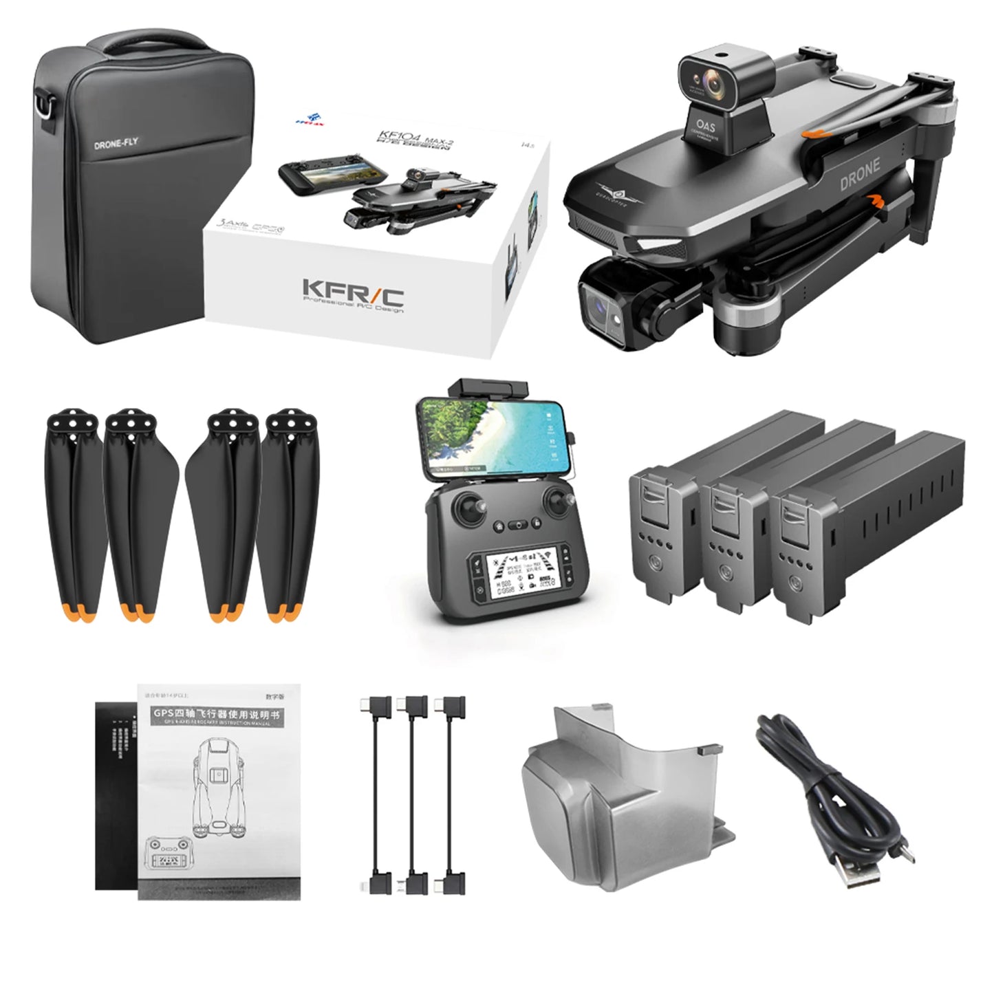 KF104MAX-2 KF104 RC Drone Intelligent Touch Screen FPV Brushless Control 3-axis Gimbal GPS Positioning Aerial Photography Drone