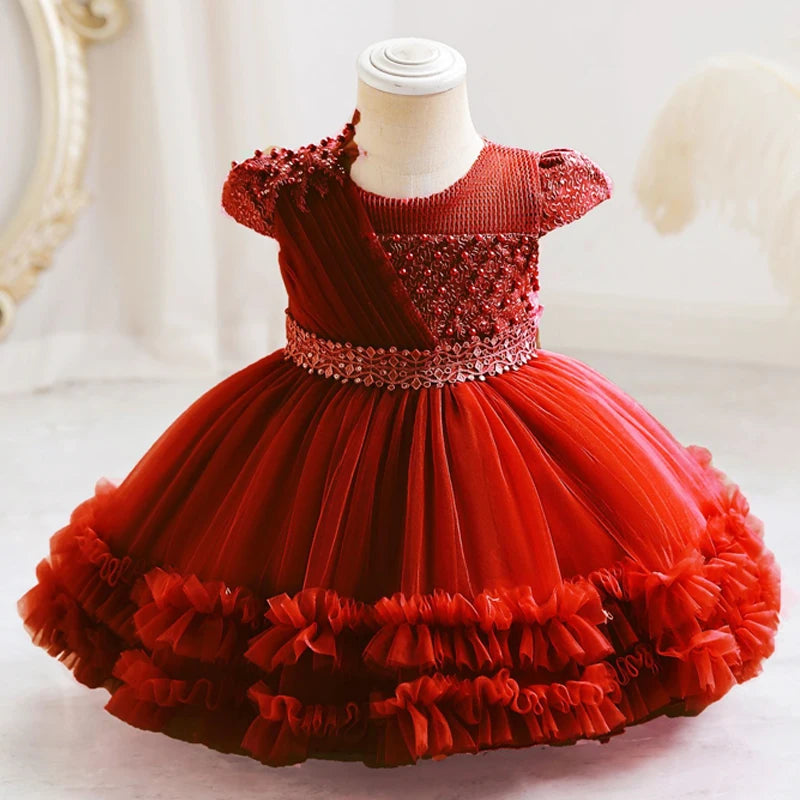 The new girl baby clothes one year old birthday party baptize the flower girl net yarn 0-4 years old princess skirt newborn clot