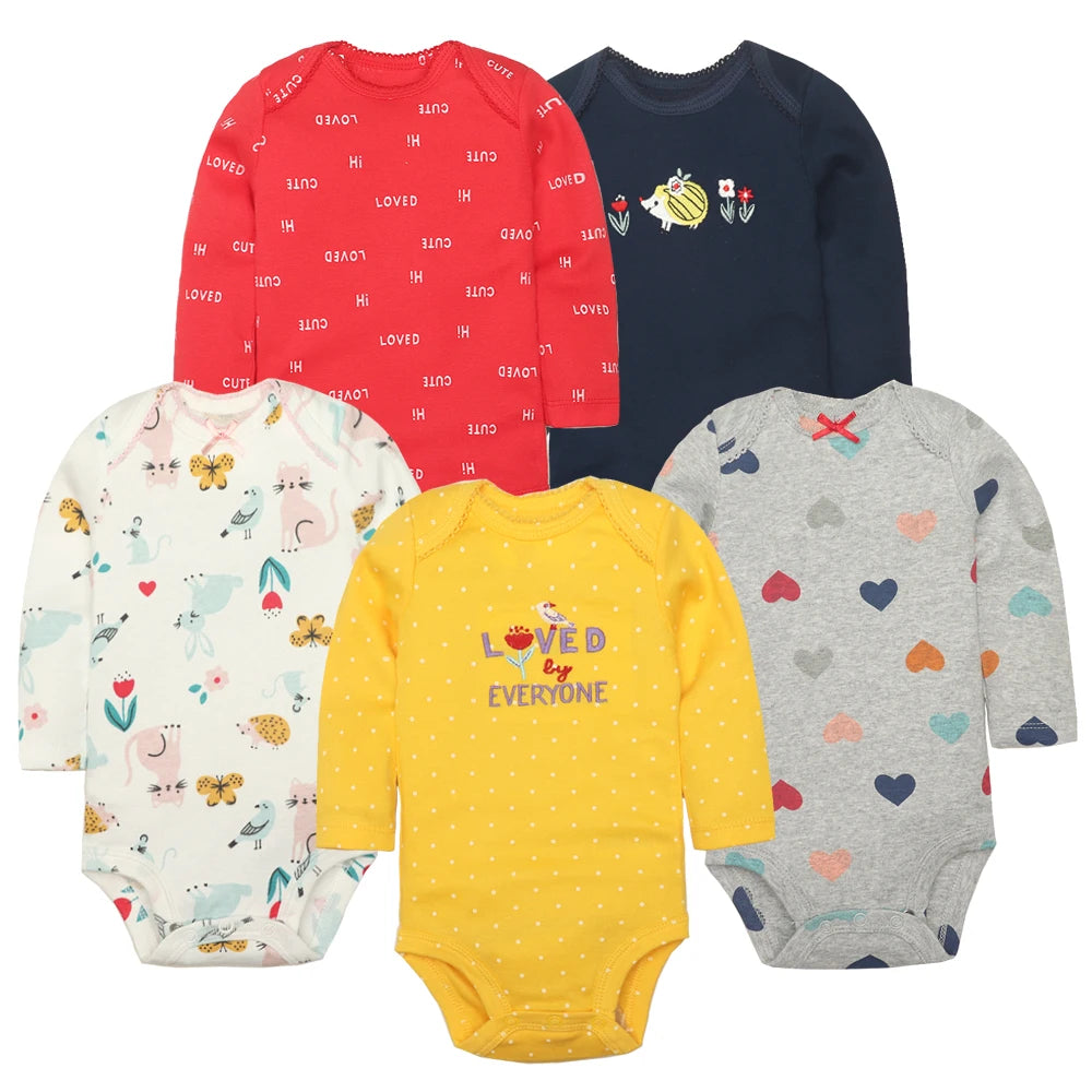 Newborn Baby Girl Clothes Long Sleeve 100% Cotton 5 PCS Baby Bodysuits Cartoon Underwear Infant Bebe Clothing 3-24M Jumpsuit