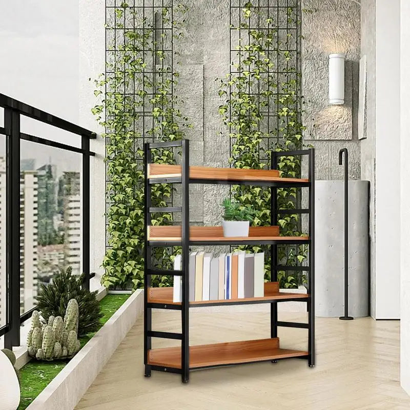 Bookcase Simple Flooring Steel Wood Multi-Layer Living Room Simple Storage Rack Home Bedroom Storage Bookcase Shelves Rack