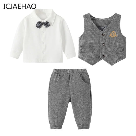 2025 Newborns Boy Formal Clothes Sets 3 PCS Infant Boy Gentleman T Shirt Vest Pant Outfit Autumn Infant Top Pant Suit Clothing