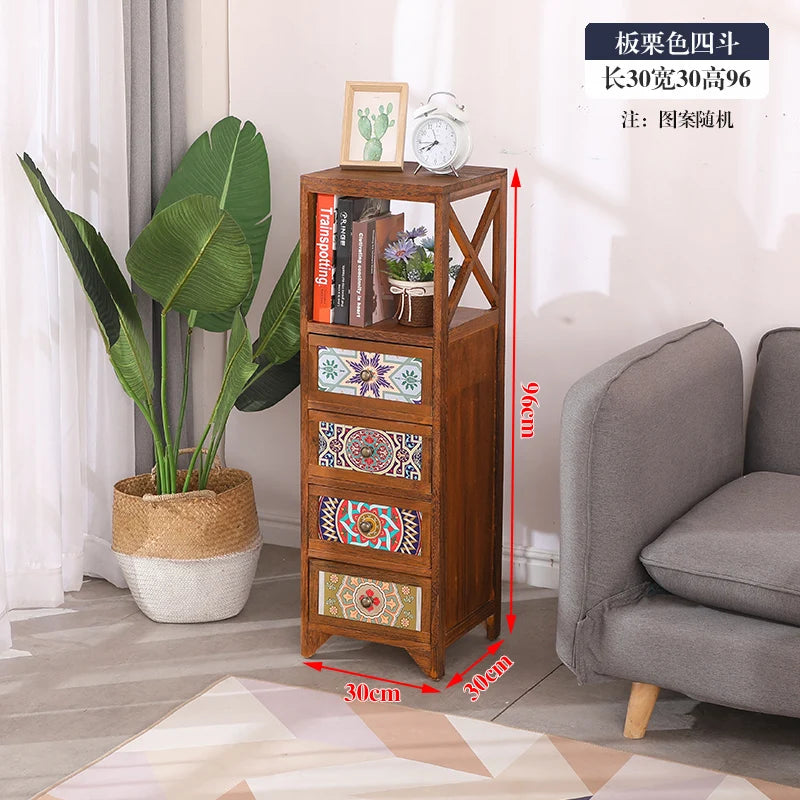 Narrow Storage Cabinet  American Style Solid Wood Storage Rack Large Capacity Multi-layer Storage Organizer Home Furniture