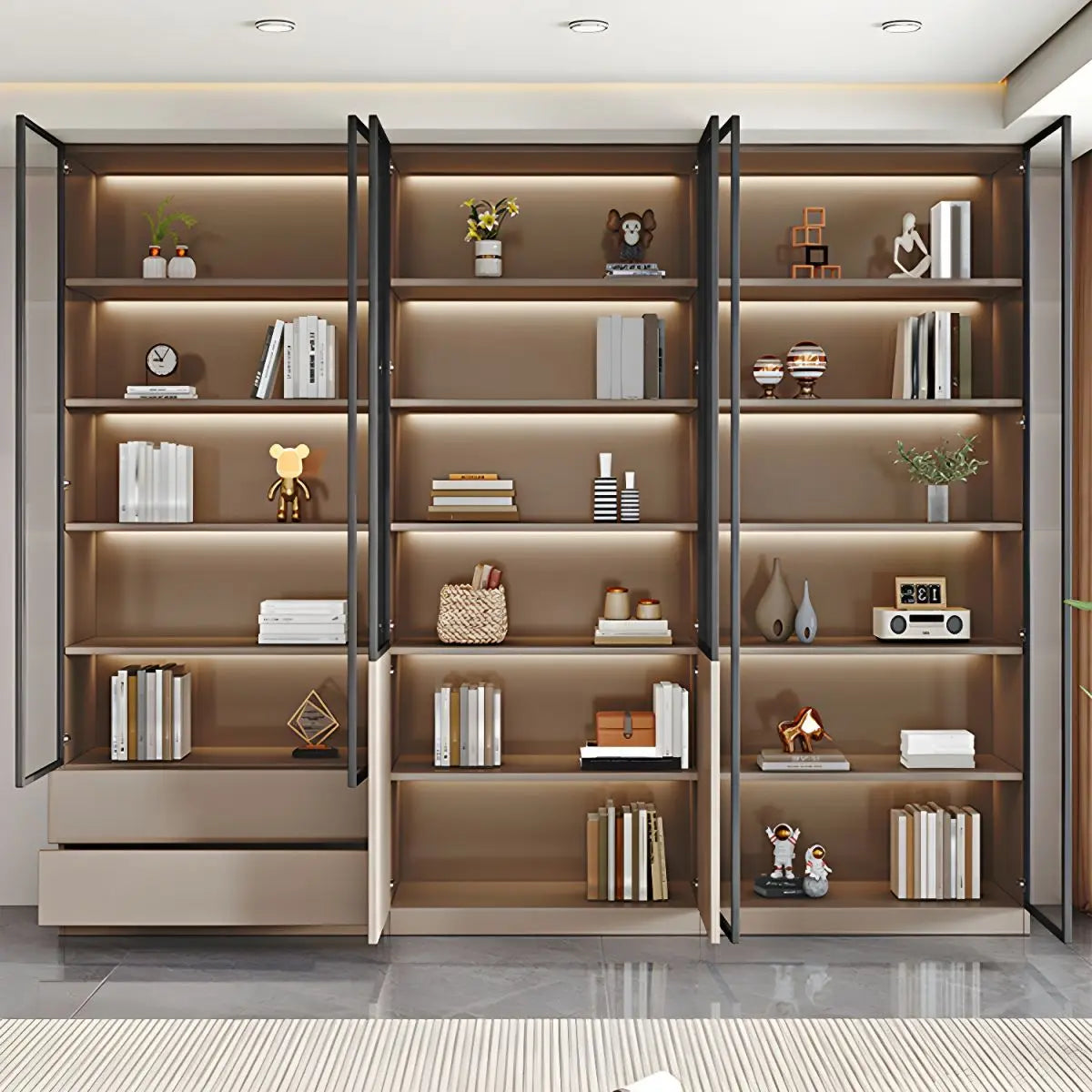 Modern Luxury Living Room Wooden Display Kids Etageres Book Shelf Cabinet With Glass Door Wood Bookshelf Bookcase