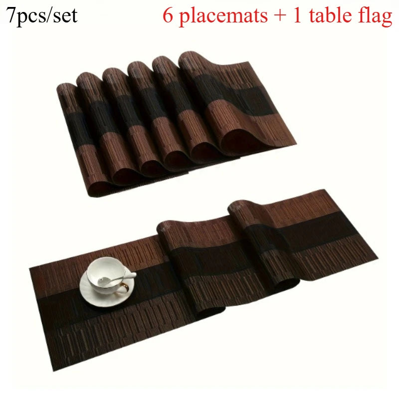 7pcs/set PVC Table Runner Placemats Set Non-Slip Heat-Resistant Western Dining Mats for Home Kitchen Holiday Table Decor