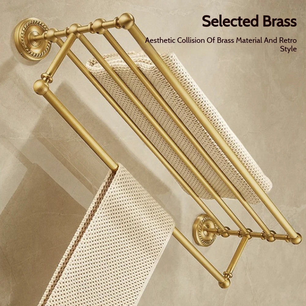 Antique Brushed Brass Bathroom Accessories Sets Towel Shelf Toilet Paper Holder Soap Holder Towel Rack Bathroom Hardware Sets
