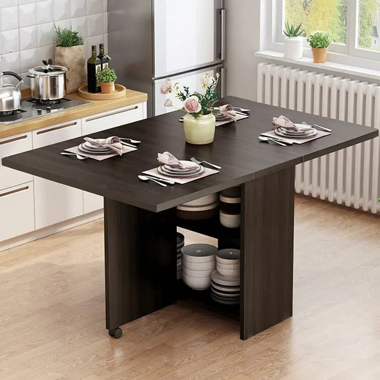 Drop Leaf Dining Table Extending Two Side Tables for 6 People Large Mulitifuctional Dining Table