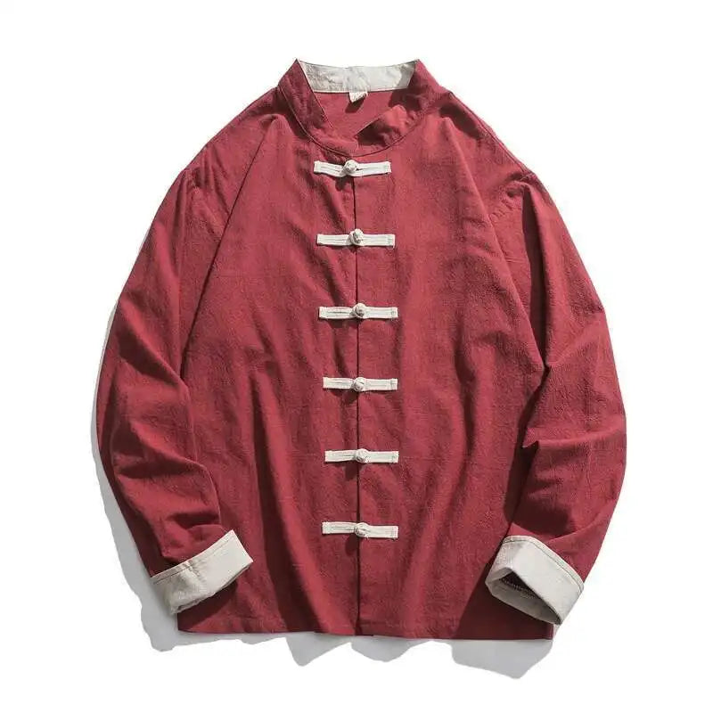 Mens Traditional Chinese Clothing Spring Autumn Solid Tang Suit Men Kung Fu Tai Chi Master Costume Male Tops Jackets Gift