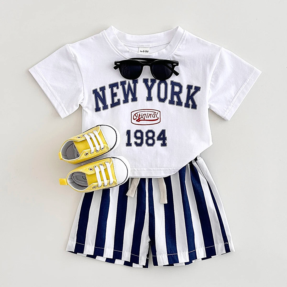 2025 New Baby Boy Clothing Set Toddler Baby Clothes Letter Print T-shirt+Striped Shorts Newborn Boy Girl Summer Outfits 2Pcs