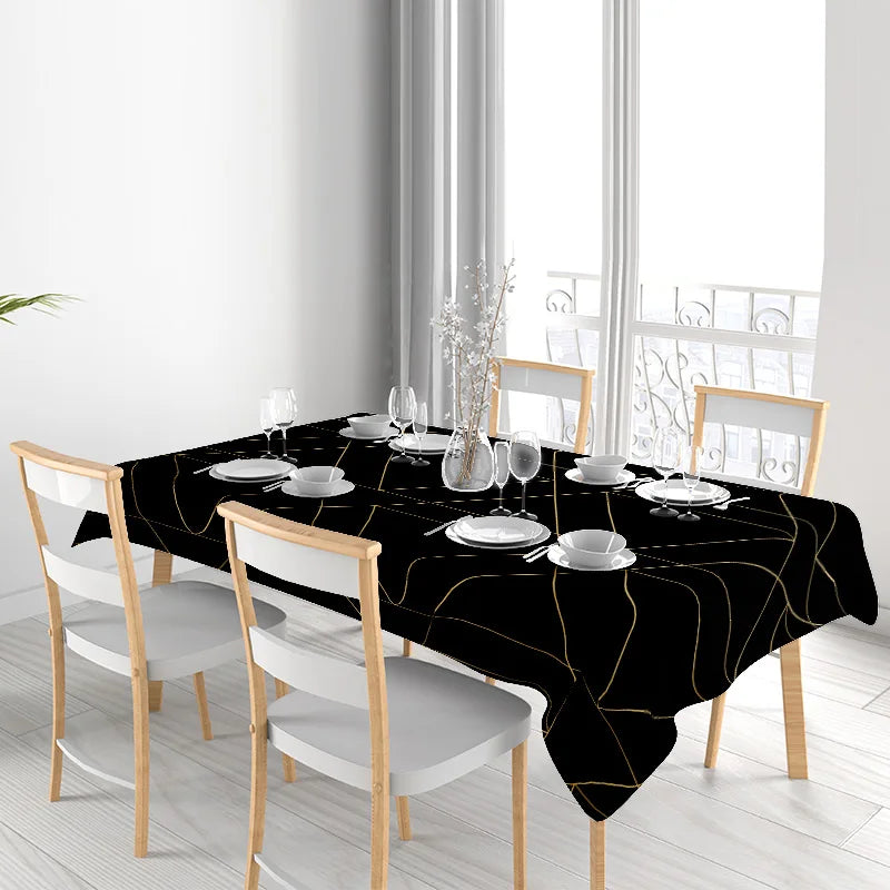 Luxury Dining Tablecloth Modern Geometric Design Kitchen Decoration Solid Black Yellow Gold Colorful Table Cover Rectangular Sha