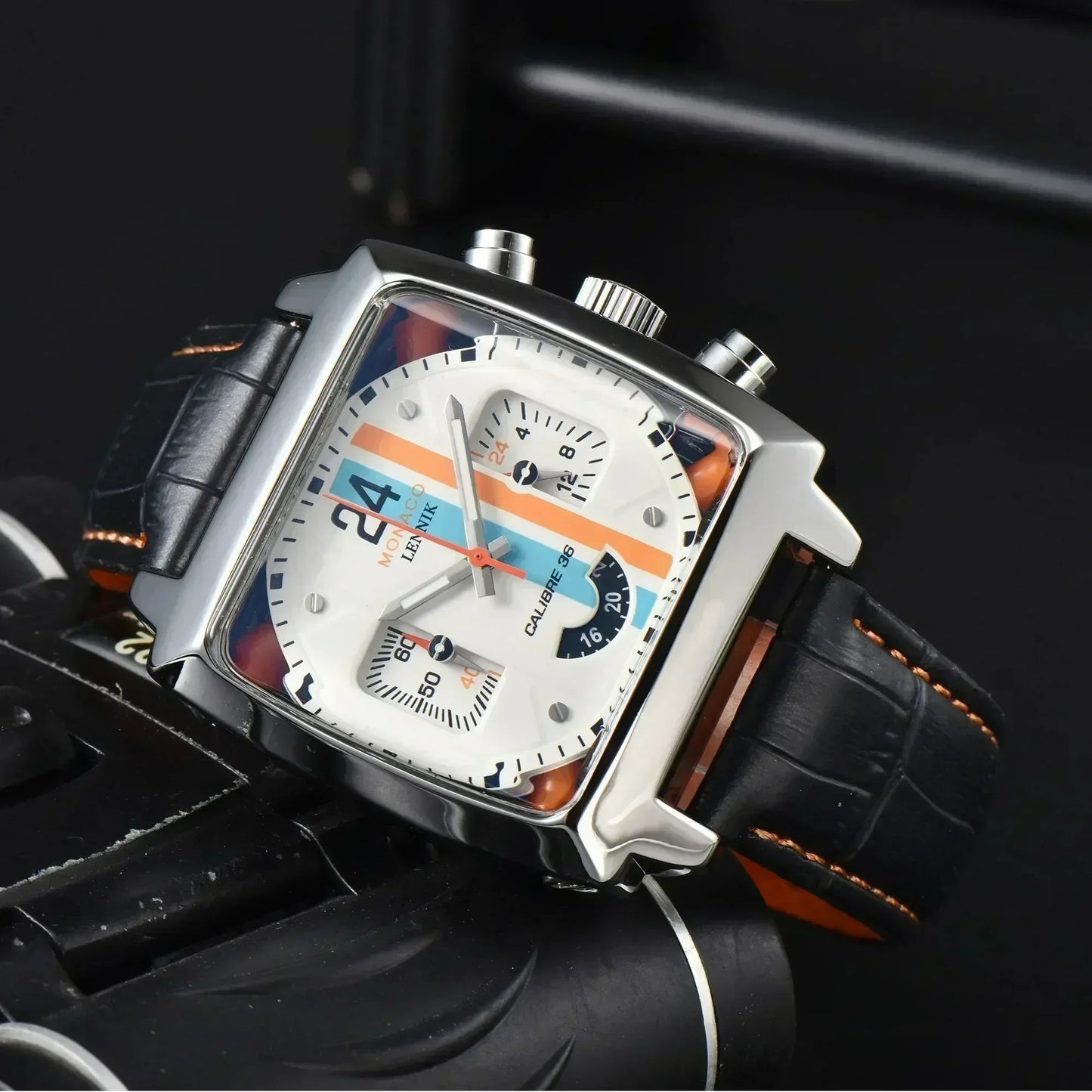 Original Brand Fashion Watches for Men Luxury Monaco Design Square Case Leather Strap Hollow Back AAA Male Clocks Free Shipping