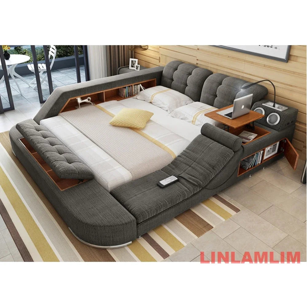 Tech Smart Bed Frame Multifunctional Massage Bed Ultimate Bed,  Genuine Leather Tatami Upholstered Bed with Bluetooth Speaker