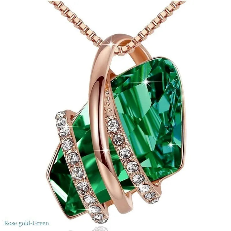 Woman Fashion Silve/Rose Gold Crystals Pendant Necklace Birthstone Zircon Necklaces Jewelry Engagement Gifts