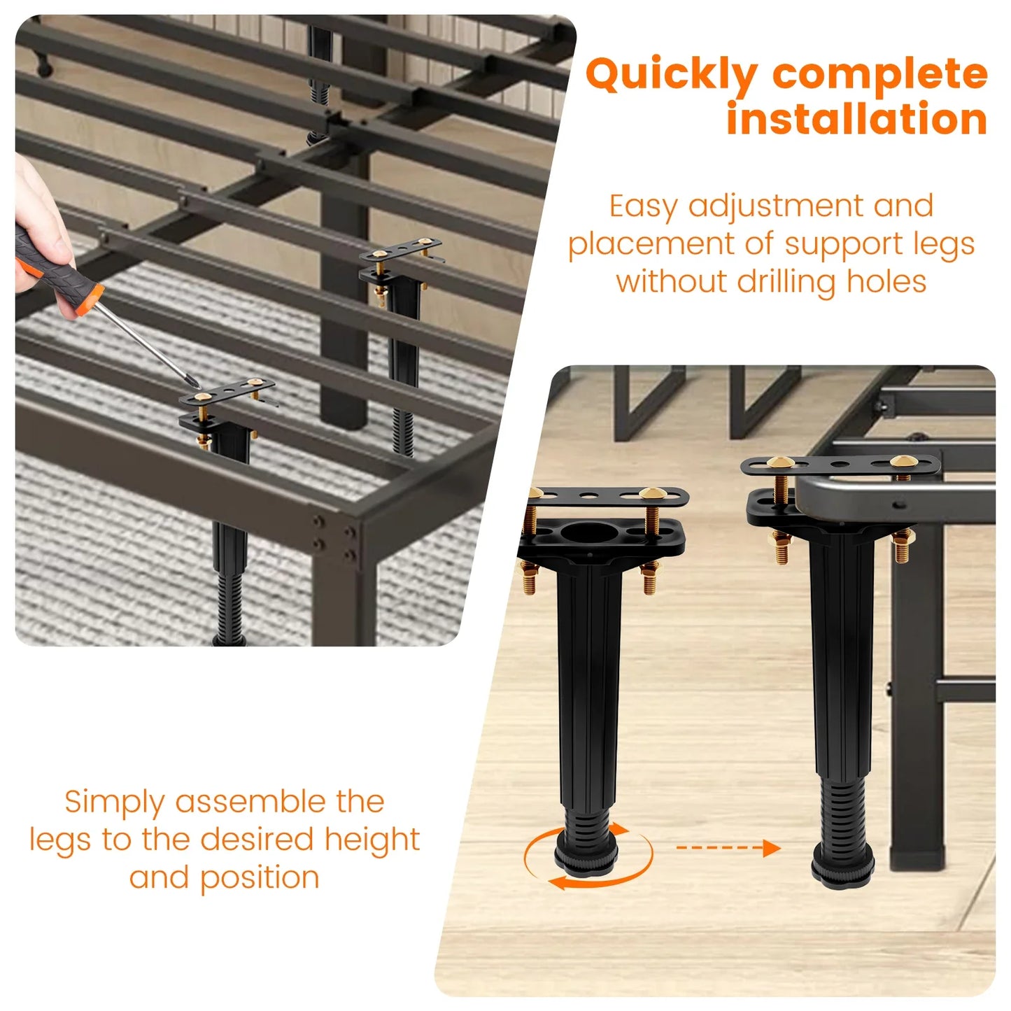 6Pcs Upgraded Telescopic Bed Beam Support Foot Adjustable Frame Centre Slats Support Leg Bed Bottom Load Bearing Bracket