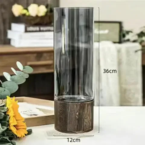 Vases Simple European Hydroponic Plant Household Living Room Table  Inserted Flower Wood Base Transparent Glass Vase Home Decor