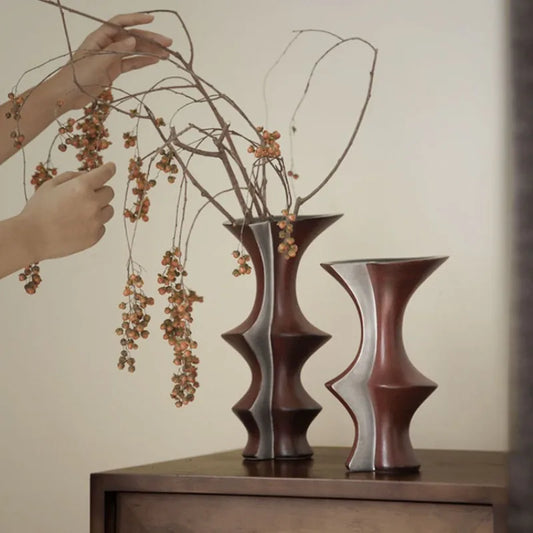 Handmade Vases in Vintage Style Ornaments Slub Design Home Living Room Flower Decoration Furniture Figurines Display Vases