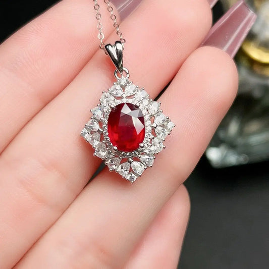 ZECAA Fine Jewelry Woman Ruby Pendant With Natural Ruby Gemstone 7*9mm Ruby Pendant Jewelry For Wedding Lady Woman Ruby Pendant
