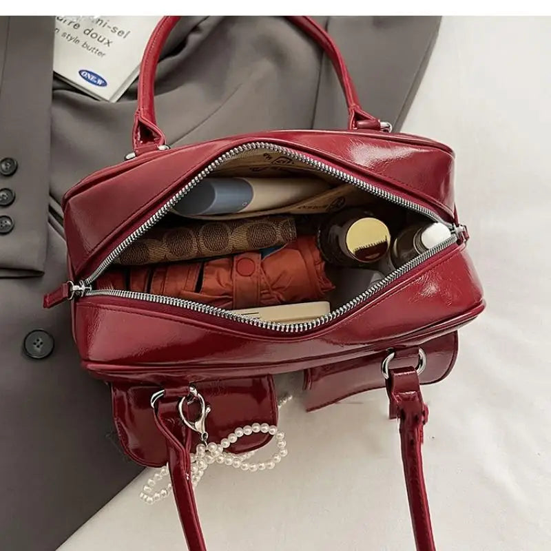 Women's Handbag with Pendant Armpit Boston Bag Fashion Cool Bowling Bags Ladies Large Capacity Shoulder Bag