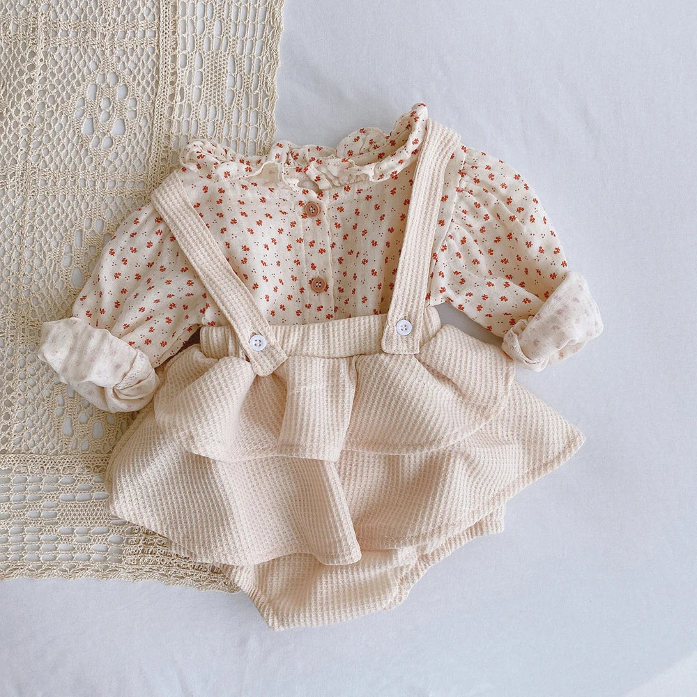 New Baby Girl Clothes 0 to 3 6 9 12 18 24 Months Cotton Set Long Sleeve Toddler Girls Outfits Floral Ruffles Shirts Romper Dress