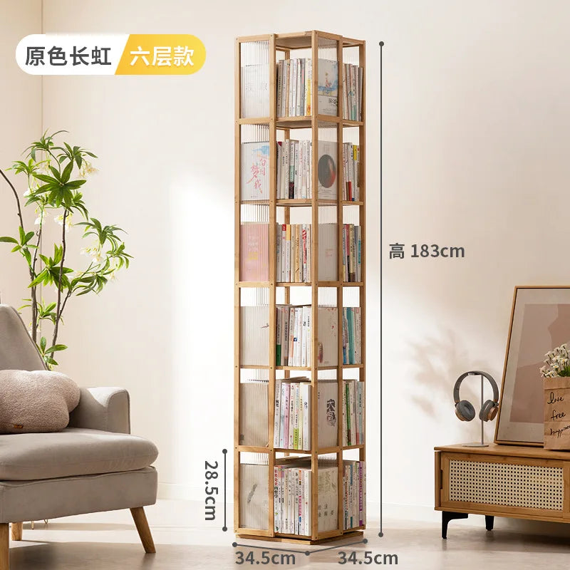 360 Degree Rotating Bookshelf for Living Room Bedroom Children's Picture Books Storage Rack Simple Home Decor Student Bookcase
