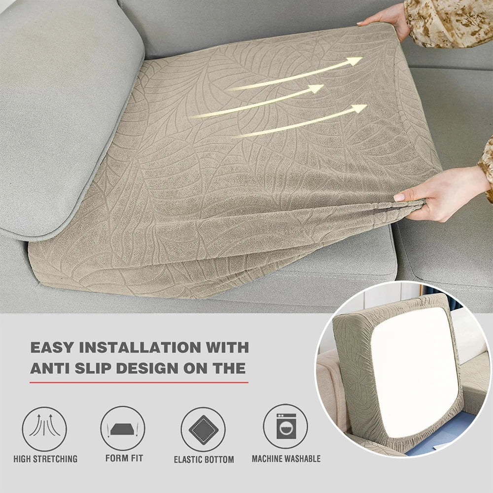 Leaf Pattern Jacquard Sofa Cushion Cover Elastic Patio Sofa Covers Outdoor Non-Slip Individual Sofa Protector Garden