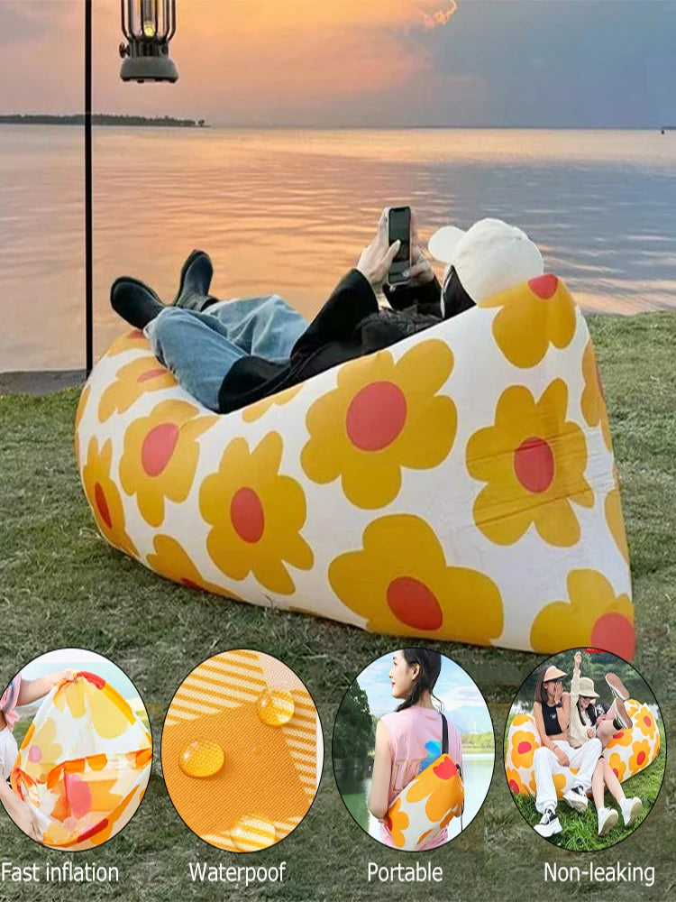 Outdoor Camping Inflatable Sofa Folding Portable Air Sofa Lightweight Ultralight Backpacking Beach Lazy Sleeping Bed