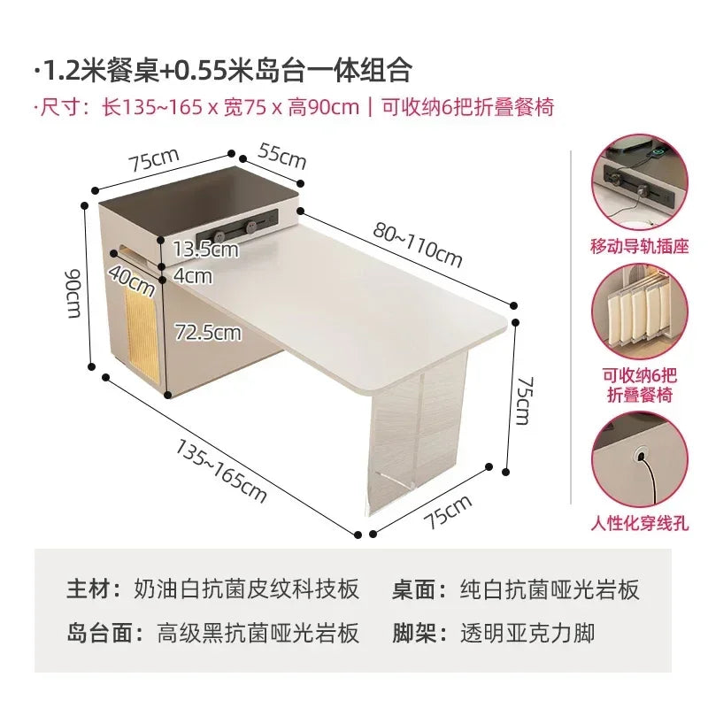 Kitchen Island Dining Table Integrated Retractable Stone Plate Household Small Apartment