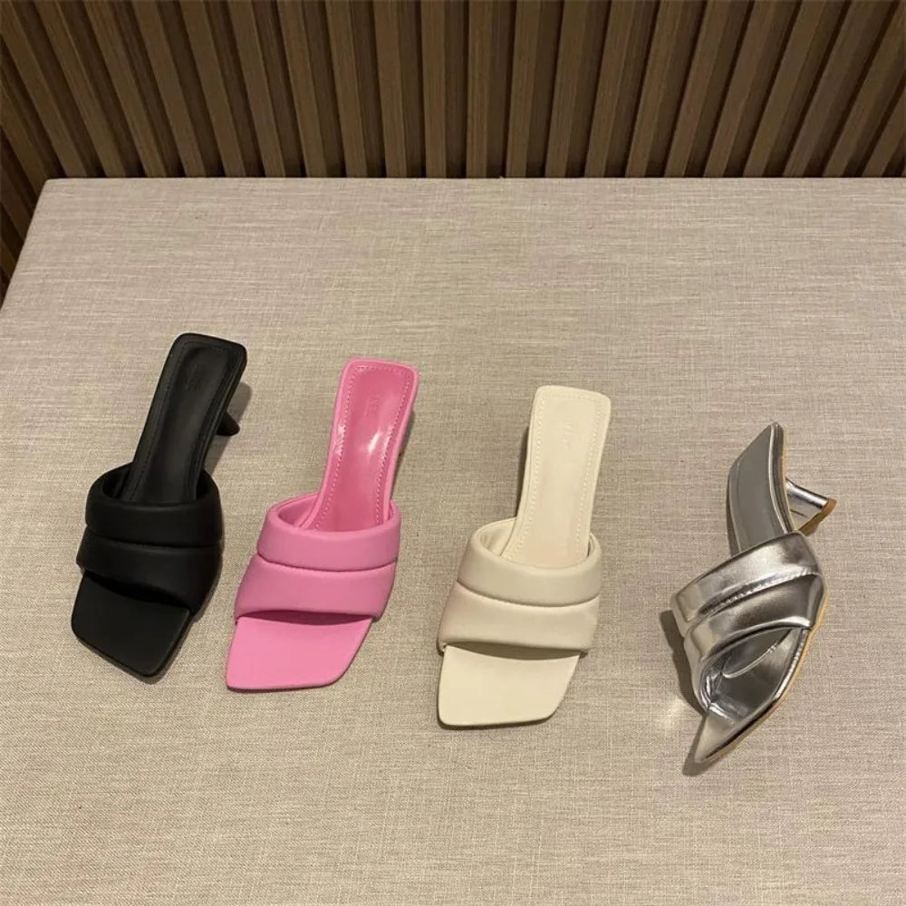 Women's Slippers 2025 New Women's Summer Fashion Open Toe Square Flip-Flops Women's High Heel Sandals for Women