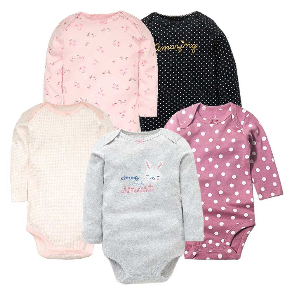 Newborn Baby Girl Clothes Long Sleeve 100% Cotton 5 PCS Baby Bodysuits Cartoon Underwear Infant Bebe Clothing 3-24M Jumpsuit