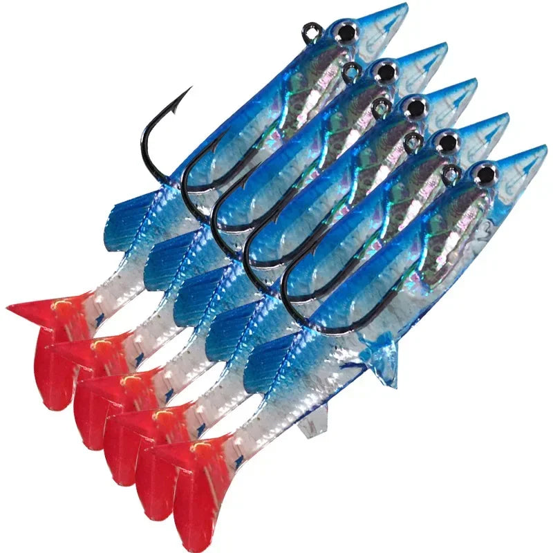 1pcs Sink Fish 8cm 6g soft bait set Fishing lure kit Wobblers jig head Silicone baits lifelike Sea Bass Carp pike long tail