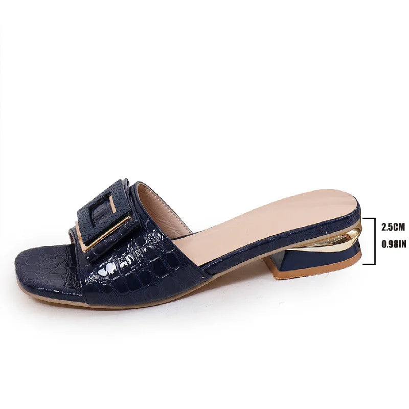 Fashion Women High Heel Slippers Summer Slip on Elegant Low Heel Shoes for Wedding Party Comfortable Non-slip Women's Slippers
