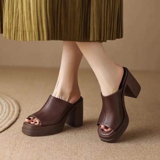 Women's Slippers Summer New High Heels Thick Bottom Round Head Open Toe Simple Sandals Casual Comfort Increase Root Slippers